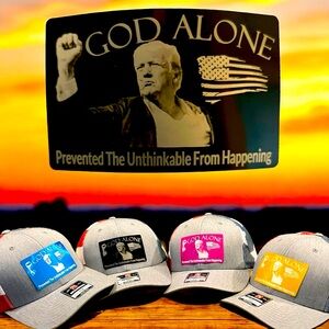 Trump “God Alone” Metal Patch Richardson’s 112 American Flag Trucker Hat